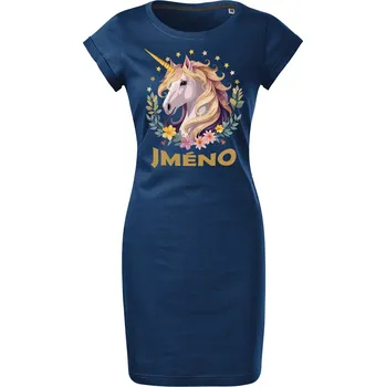 Dámské šaty Bavlněné letní šaty Jednorožec se jménem Velikost: S, Barva: Půlnoční modrá