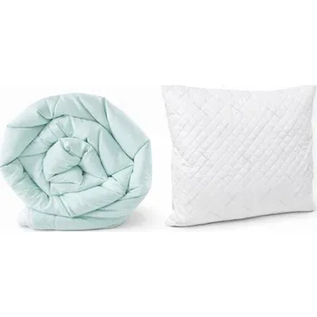 přikrývka Přikrývka 160x200 cm Teplá Prošívaná Celoroční MÁTOVĚ BÍLÁ + polštář 70x80