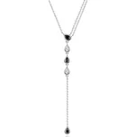 Stříbrný 925 náhrdelník Y s černými a čirými zirkony ve tvaru slzy
