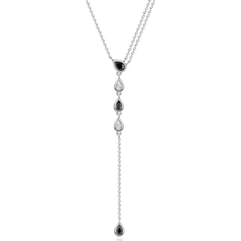 Náhrdelník Stříbrný 925 náhrdelník Y s černými a čirými zirkony ve tvaru slzy