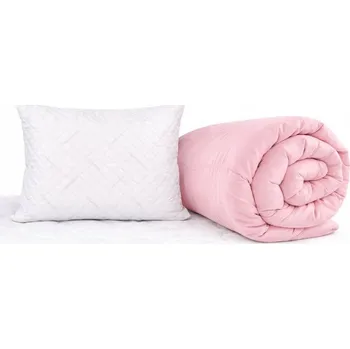 přikrývka Přikrývka 160x200 cm Teplá Prošívaná Celoroční RŮŽOVO-BÍLÁ + polštář 70x80