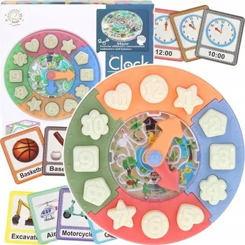 Dřevěná hračka DŘEVĚNÉ EDUKAČNÍ HODINY TŘÍDIČKA PUZZLE UČENÍ HODIN TVARŮ