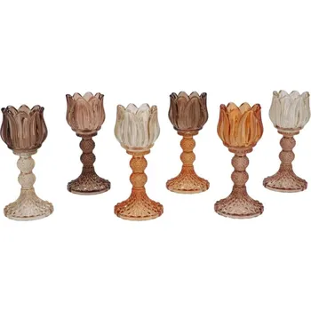 Svícen 6ks terra mix skleněný svícen tulipán Love Tulip - Ø 8*18 cm