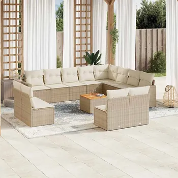 Zahradní pohovka 13dílná zahradní sedací souprava s poduškami béžová polyratan Béžová 3224371