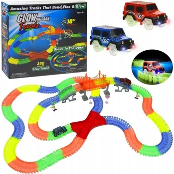 autodráha SVÍTÍCÍ AUTODRÁHA DO TMAVY FLEXIBILNÍ ZÁVODNÍ SADA 360 DÍLKŮ + 2 AUTÍČKA