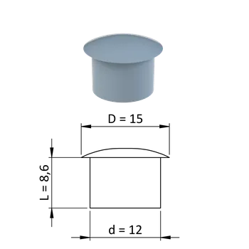 Stavební profil KOVIAN, s.r.o. Vnitřní krytka kulatá ø 15 mm, otvor ø 12 mm, šedá, plast