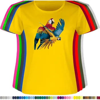 Dámské tričko damske-levne-bavlnene-tricko-digitalni-potisk-let-papousku Barva: Yellow - žlutá, velikost: XS