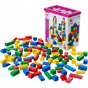 ostatní stavebnice Barevné dřevěné stavebnice v kyblíku 100 ks 0171