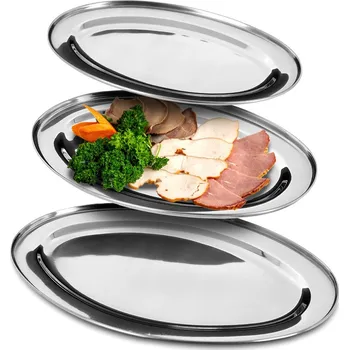 Ocelová oválná mísa, sada 3 kusů