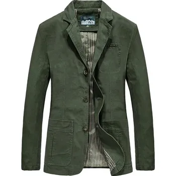 Pánský zimní kabát Pánské bavlněné sako casual knoflíky- L/XXL Barva: Zelená, Velikost: L