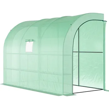 Skleník Outsunny skleník, zahradní skleník s plastovým krytem, odolný proti UV záření, 3 úrovně, dveře na zip, zelený
