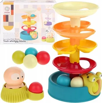 Hračka pro nejmenší VĚŽ S KULIČKAMI FONTÁNA MÍČKŮ SJEZDOVKA EDUKAČNÍ HRAČKA MODRÁ