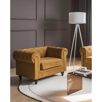 Křeslo Křeslo Chesterfield Hořčicové zlaté sametové prošívané vintage glamour obývací pokoj Beliani