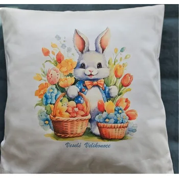 Velikonoční dekorace Nelly Povlak na polštář - zajíček obklopen květy Rozměr: 40/40 CM ZIP