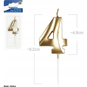 Dortová svíčka NAROZENINOVÁ SVÍČKA – číslice 4, zlatá barva