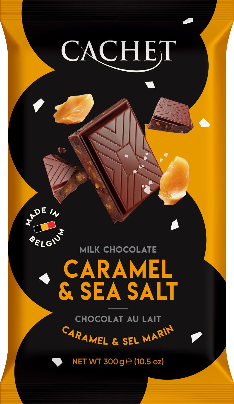 Tabulková čokoláda Cachet - Mléčná s mořskou solí a karamelem, 300 G