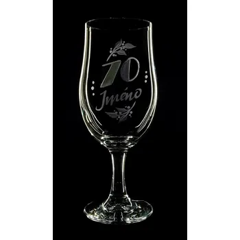 Sklenice Sklenka na pivo 380ml. k 70 narozeninám - ručně ryté (broušené), dárková krabička