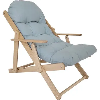 Křeslo Naklápěcí dřevěné křeslo se silným polstrovaným polštářem, 71 x 89 x 96 cm | šedé