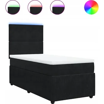 Postel Kontinentální postel černá s LED, 200 x 100 x 140,5/150,5 cm