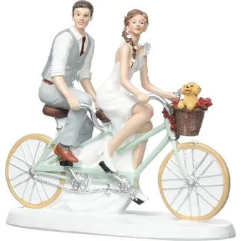 Zahradní dekorace Dekora - Figurka cyklistických nevěsty a ženicha na svatební dort, 18 cm Kolo