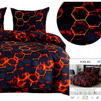 Povlečení Povlečení 160x200 Přikrývka Komplet + 2x POVLAK 70x80 SATÉN HEXAGON LÁVA