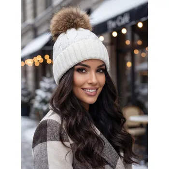 Čepice Dámská čepice s bambulí - bílá