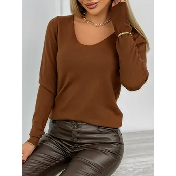 Dámská halenka Fashionweek Dámská pletená halenka z viskózy s výstřihem do V IT-Sibella Barva: Mocca, Velikost: Universal