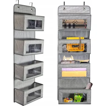 Obraz WISZĄCY ORGANIZER NA DVEŘE, LÁTKOVÝ REGÁL, TAŠKA, 4 KAPSY, ŠEDÝ, VELKÝ