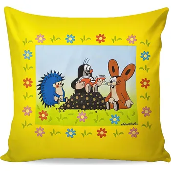 Polštář Dětský povlak na polštářek KRTEK A KAMARÁDI (Krteček), žlutý, 40x40cm