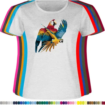 Dámské tričko damske-levne-bavlnene-tricko-digitalni-potisk-let-papousku Barva: Ash melange - popelová směs, velikost: S