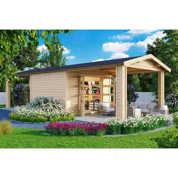 Zahradní domek Dřevěný zahradní domek THERES 7 s přístavkem Lanitplast