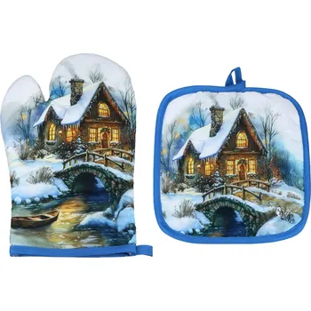 Chňapka Sada chňapky a kuchyňské rukavice - Domov v objetí zimy (CARMANI)