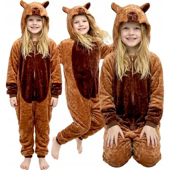 Dětský overall KOSTÝM KAPYBARA 128 134 OVERAL VELUROVÝ PYŽAMO LENOCHOD KIGURUMI NA PLES