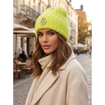 Čepice Dámská alpaková čepice s broží LORETTA lemon, VELIKOST UNI