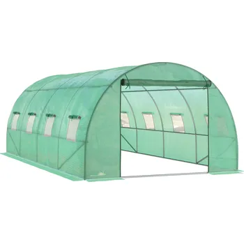 Skleník Fóliový skleník Outsunny o rozměrech cca 6 x 3 x 2 m s 8 okny, rolovacími dveřmi, rolovacími bočními stěnami, fóliovým tunelem odolným proti UV záření, zimním domkem na rajčata s ukotvením v zemi, zelený