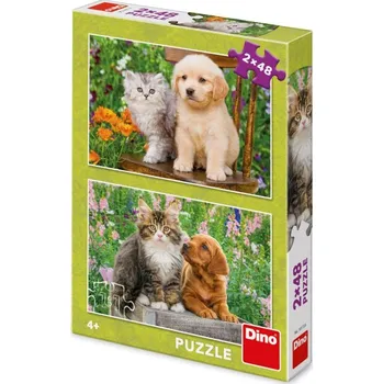 Dřevěná hračka PSÍK A MAČIČKA NA ZÁHRADE 2x48 Puzzle