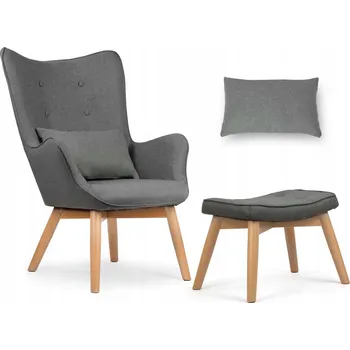 Křeslo Křeslo UŠÁK ŠEDÉ skandinávský styl + podnožka polštář