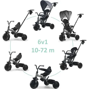Dětská tříkolka QPLAY Tříkolka Elite Platinum Grey, 6 v 1, věk 10-72 měsíců