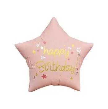 Balónek Foliový balonek Happy Birthday - hvězda růžová 45 cm