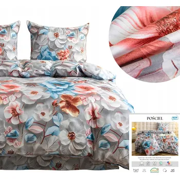 Povlečení Povlečení 160x200 Sada Přikrývka + 2x Povlak na polštář 70x80 SATÉNOVÉ KVĚTINY