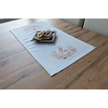 ubrus Běhoun - zajíček jemný s pastelovými květy Rozměr: 40x100 cm