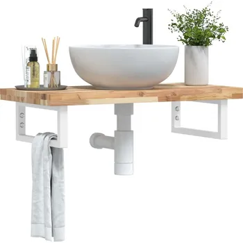 Deska pod umyvadlo nástěnná ocel a masivní akáciové dřevo Hnědá 3302696