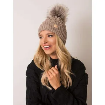 Oblečení a móda Dámská čepice s bambulí RUE PARIS tmavě béžová