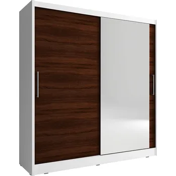 Šatní skříň Skříň MAJA I | 200 cm | bílá/sonoma čokoláda | POSLEDNÍ KUS