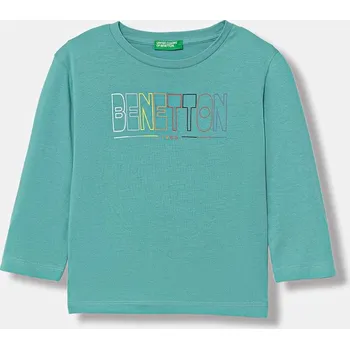 Dětská móda Dětské bavlněné tričko s dlouhým rukávem United Colors of Benetton 3I1XG10LM.P.Stagionale tyrkysová 66X, vel. 90