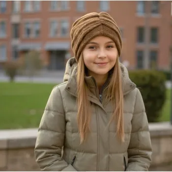 Ebbie Hřejivý úpletový turban Sherpa - CAPPUCINO Velikost: 6+ let