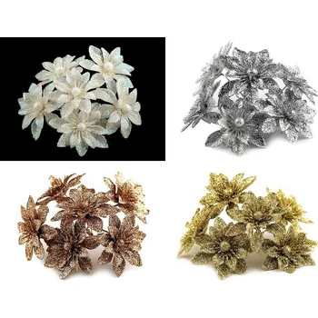 Dekorace - Vánoční hvězda na drátku s glitry, svazek 6 ks Barva: měděná