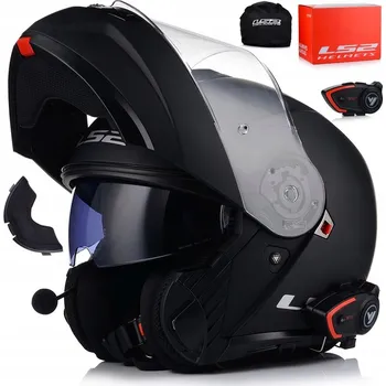 Helma na motorku MOTOCYKLOVÁ PŘILBA LS2 FF908 VÝKLOPNÁ ČERNÁ MATNÁ + INTERKOM VITO BLUETOOTH