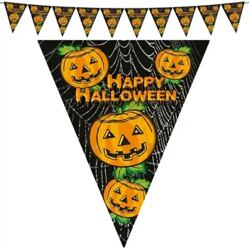 Party dekorace Funny Fashion - Girlanda Happy Halloween - 5m - 10 vlajek - oranžová