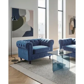 Křeslo Křeslo Chesterfield z modrého sametu, prošívané vintage glamour Beliani